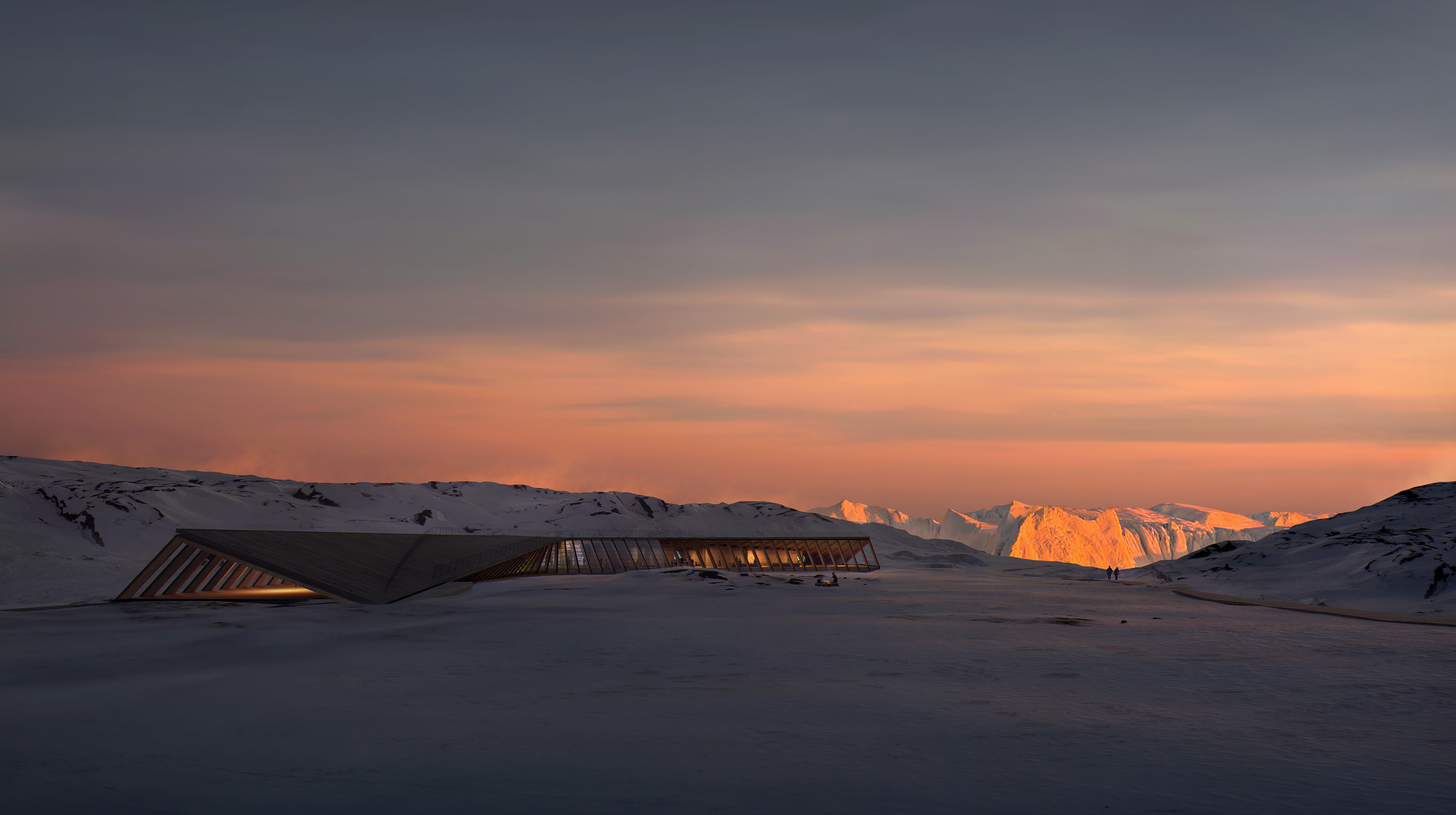 Isfjordscenter Ilulissat i solnedgang
