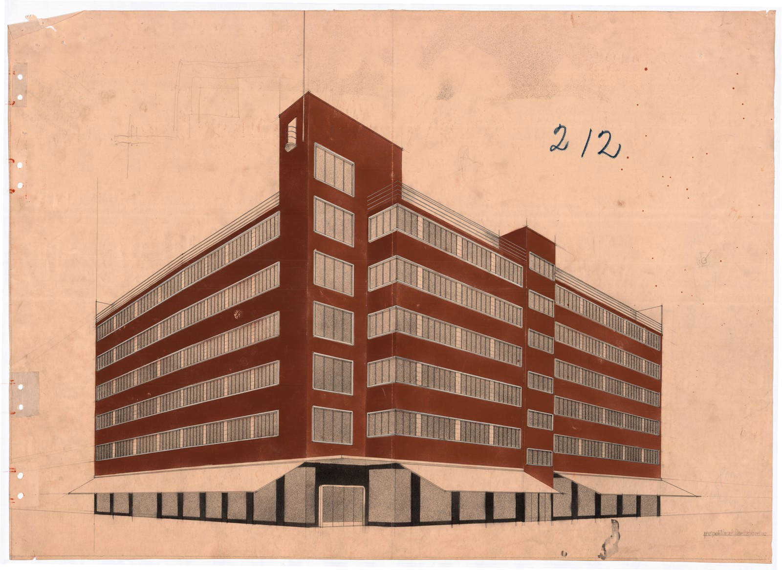 Tegning af facaden på Daells Varehus som det kom til at se ud efter 1935